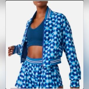 Free People Movement Blue Tie-Dye Cropped Bomber Jacket Size Small EUC